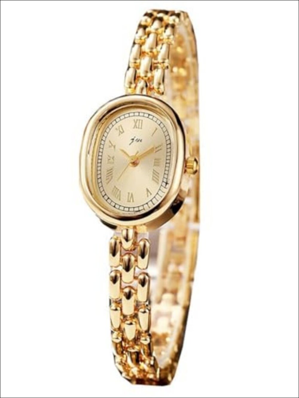 Oval Roman Numeral Quartz Bracelet Watch Slim Alloy Link Band Adjustable